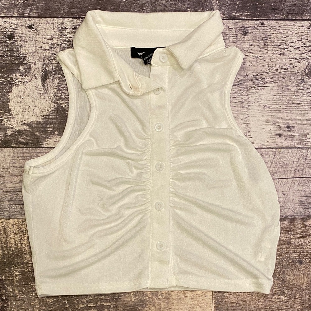 Wet Seal White Sleeveless Button Down Shirt